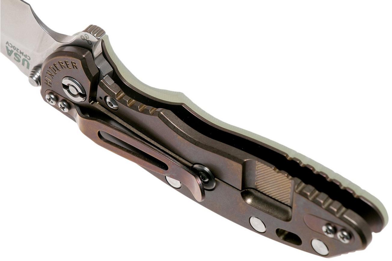 Rick Hinderer XM18 3.5” Recurve, CPM 20CV, Stonewash, Bronze, Translucent G10, zakmes