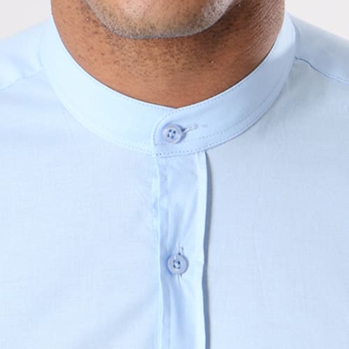 Chemise Manches Longues Col Mao Slim Fit 405 Bleu Clair