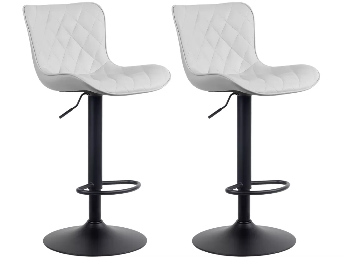 Lot de 2 Tabourets de bar - Similicuir & Métal - Blanc - Emma