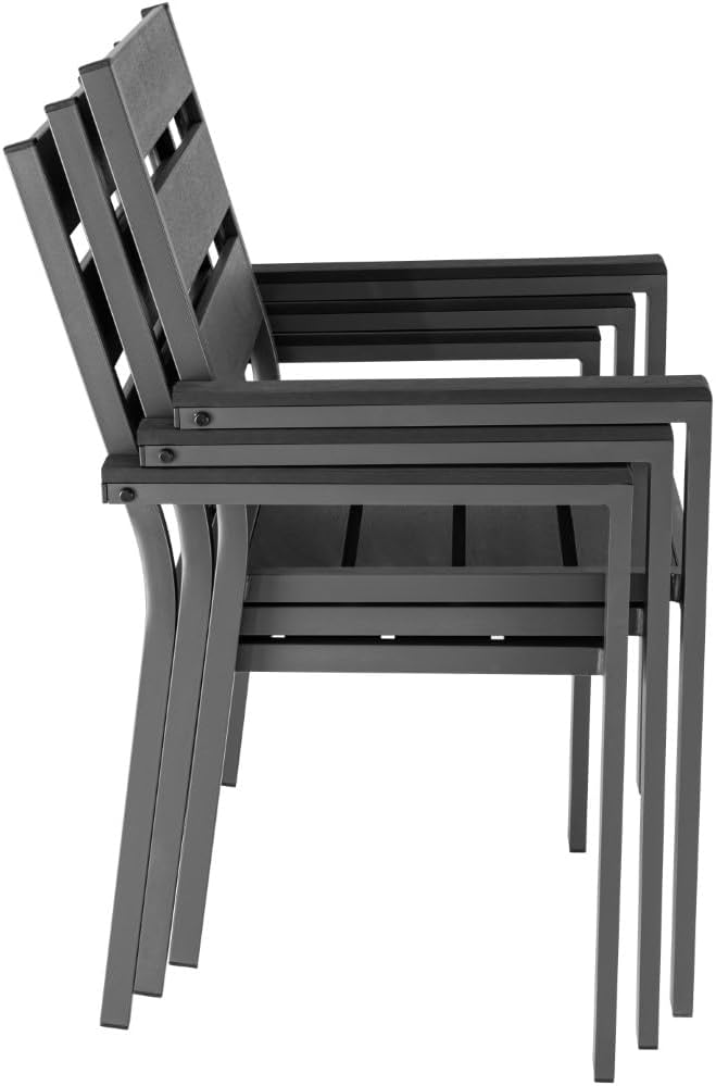 ALEOS. Gartengarnitur Aluminium WPC Set: Tisch 150x90 cm + 6 Gartenstühle mit Armlehne stapelbar, Serie: Milos