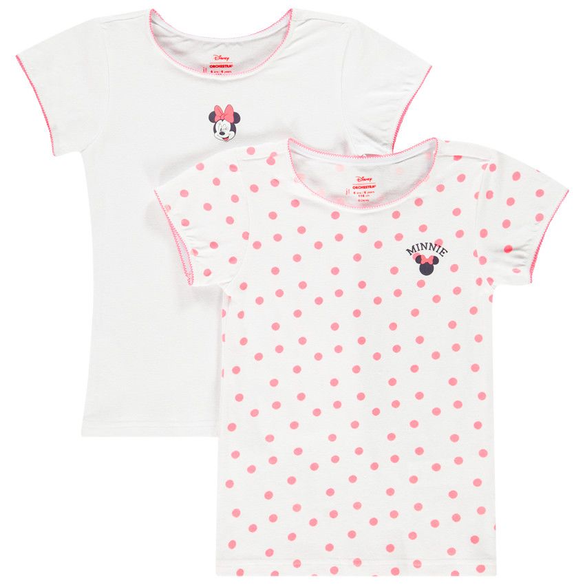 Lot de 2 maillots de corps manches courtes Minnie Disney pour fille - Blanc