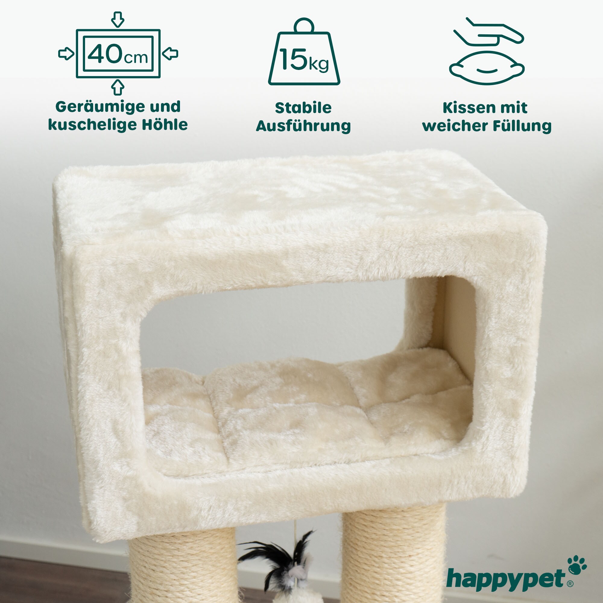 HAPPYPET Premium Kratzbaum Grosse Katzen Stabil Katzenbaum 109 cm | Creme 109 cm
