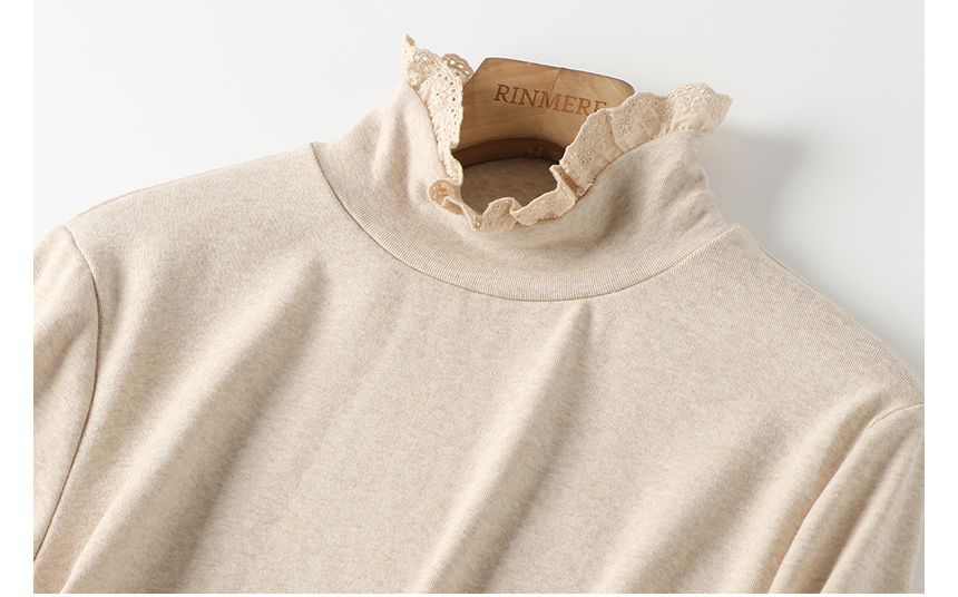 CosmoCorner - T-shirt met lange mouwen en kanten paneel en mock neck