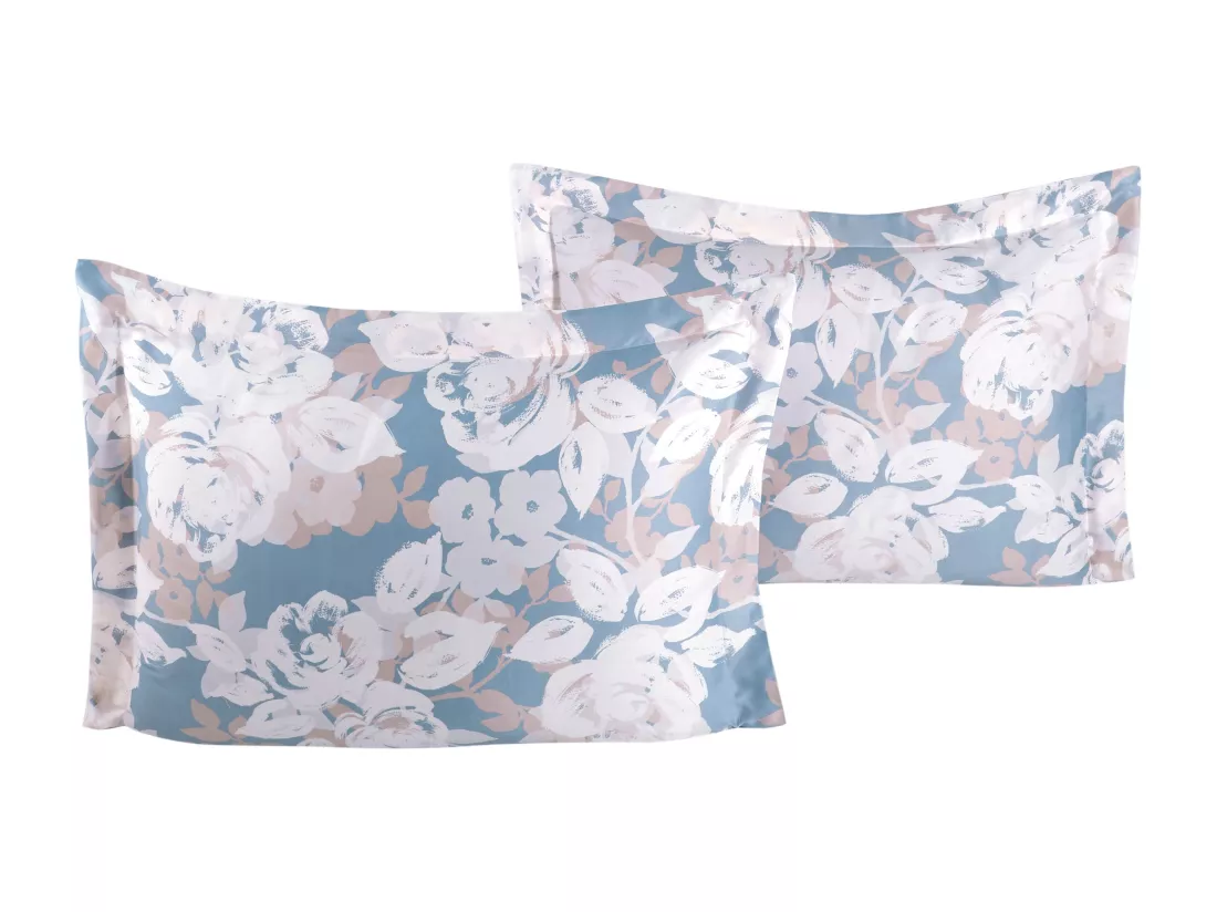 Lot de 2 Taies d'oreiller satin de coton imprimé ''Decor
