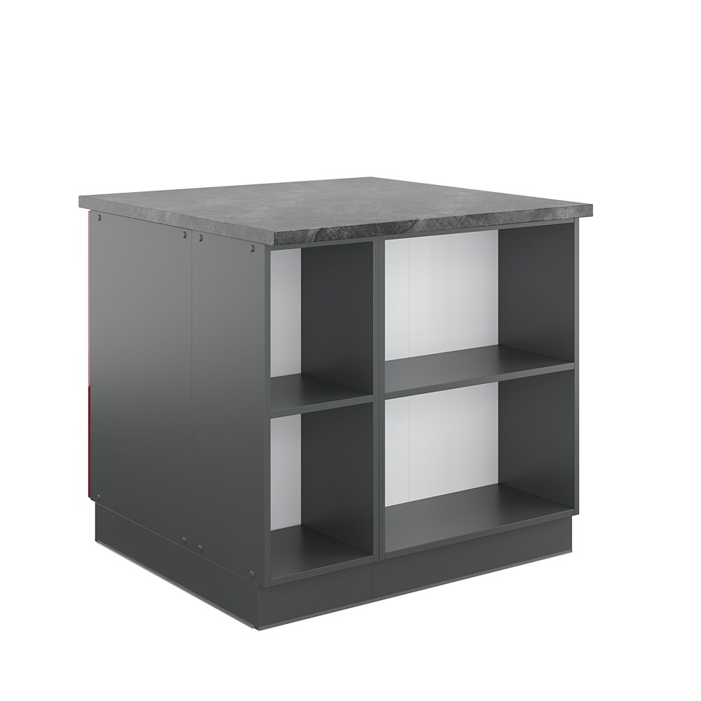 Vicco Kücheninsel Küchenblock Einbauküche Fame-Line Anthrazit Bordeaux Rot 90 cm modern Hochglanz Küchen Schränke Apothekerunterschrank Schubunterschrank Regalinselunterschrank Softclose-Scharnier Küchenmöbel