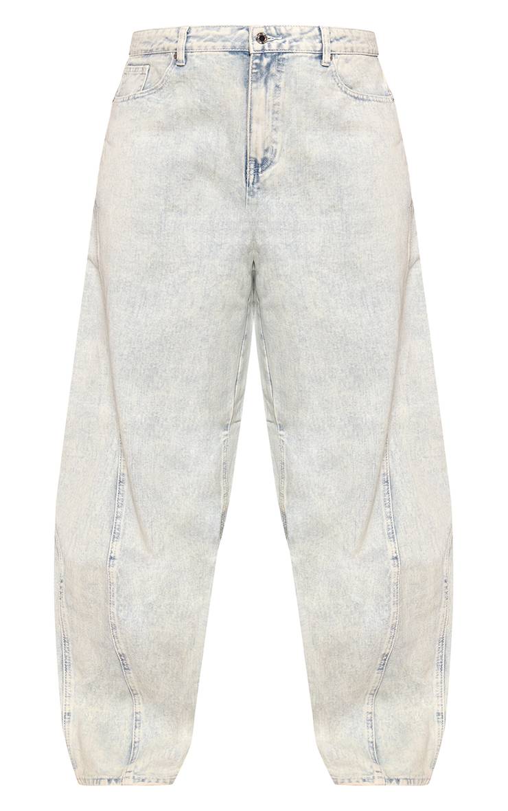 Bleu Glacé Jean Large Décontracté Avec Détails De Coutures - Grande Taille