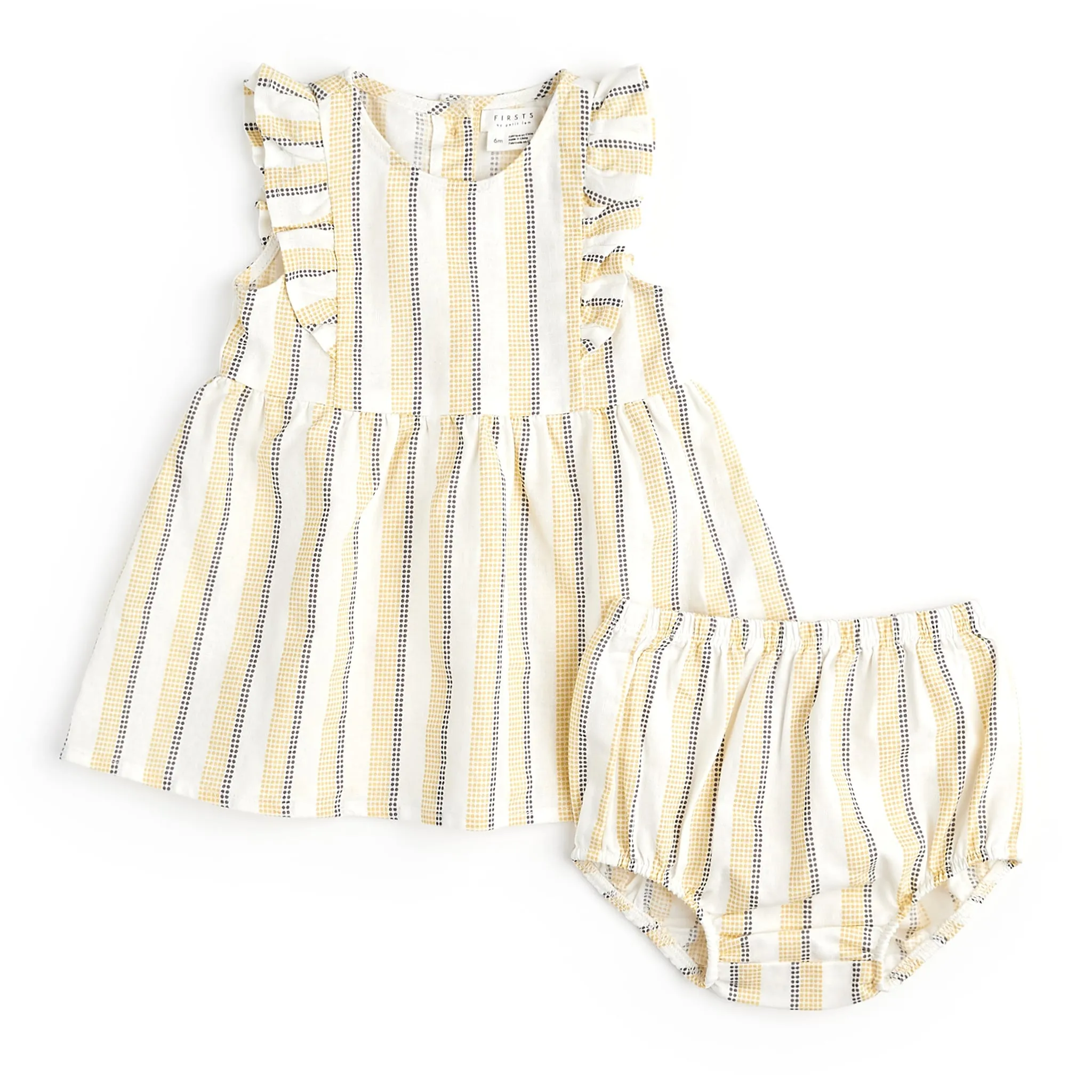 Firsts par Petit Lem Robe Lin Rayée Citron 3-24mois