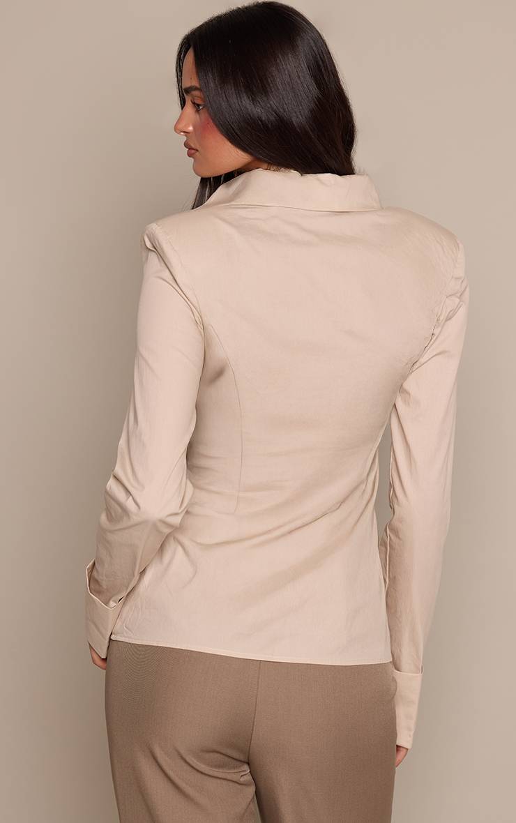 Gris Pierre Chemise En Coton À Épaulettes Et Détail De Poignets Froncés