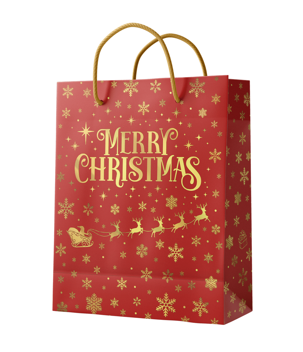 Kerst Cadeautasje Rood Goud Merry Christmas L 31cm
