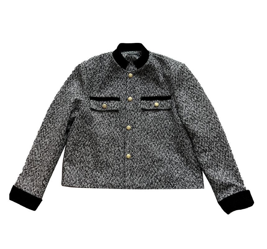 Freehop - Tweed cropped jack met opstaande kraag en rits