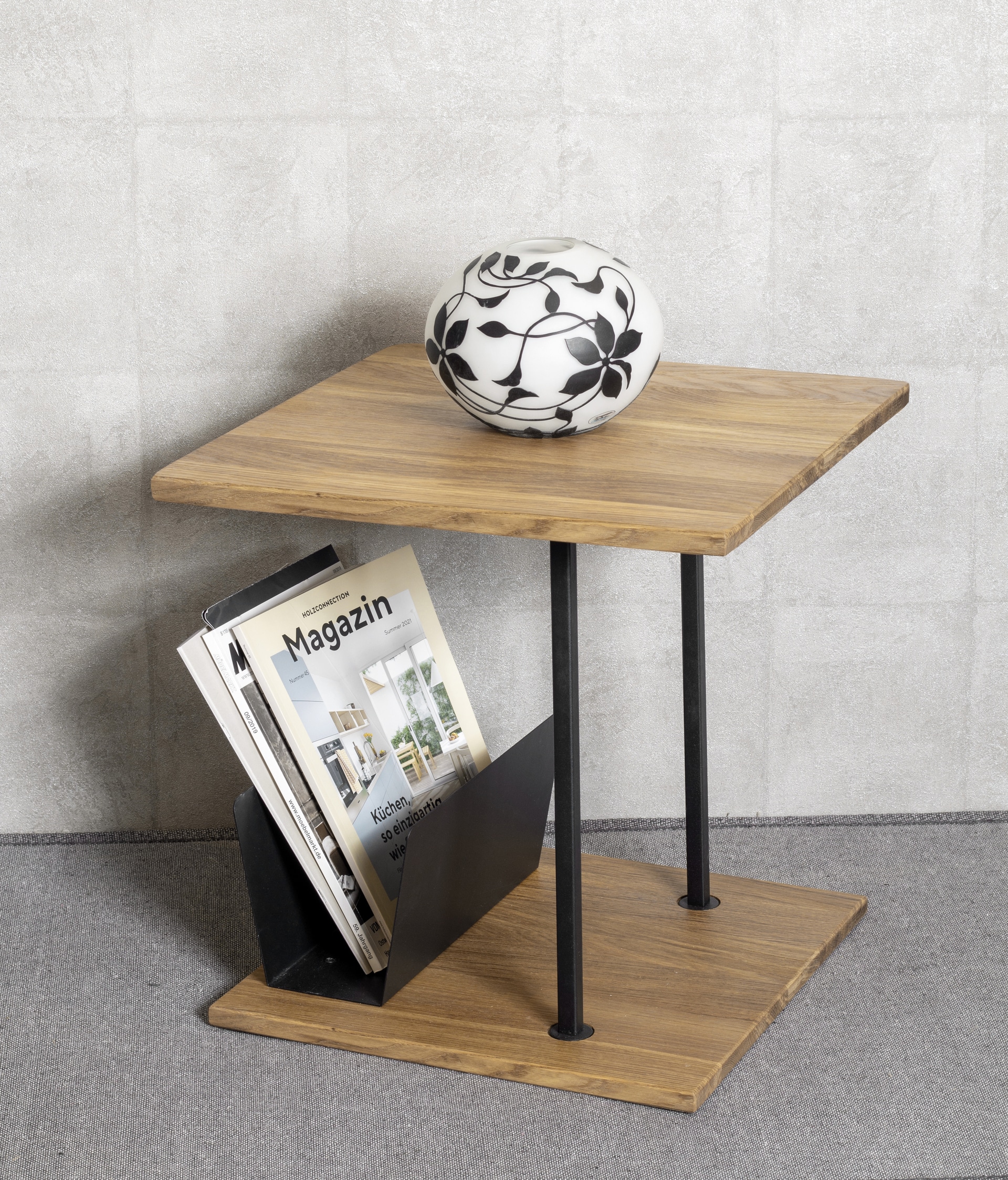 Beistelltisch 45 x 45 cm Eiche massiv braun/schwarz
