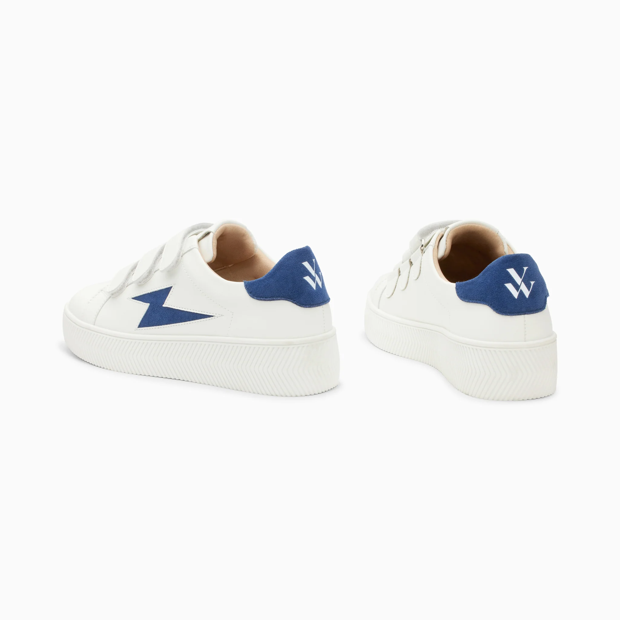 Sneakers-Baskets éclair Camelia blanc et marine à scratchs