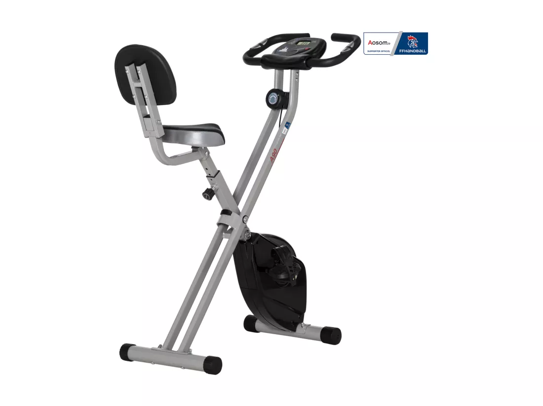 Vélo d'appartement pliable - collaboration Aosom.fr x FFHandball - 8 niv. résistance magnétique réglable - gris