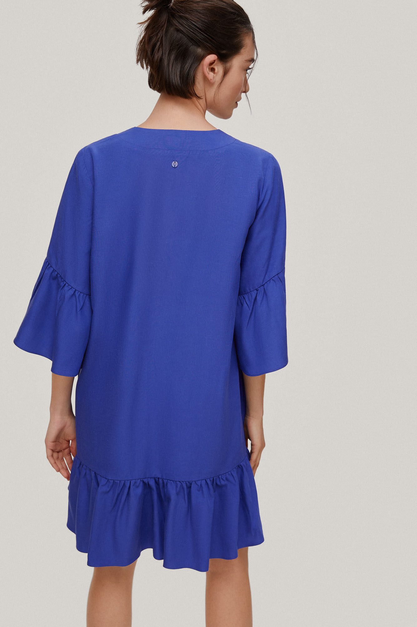 Vestido túnica em tencel e linho - Azul