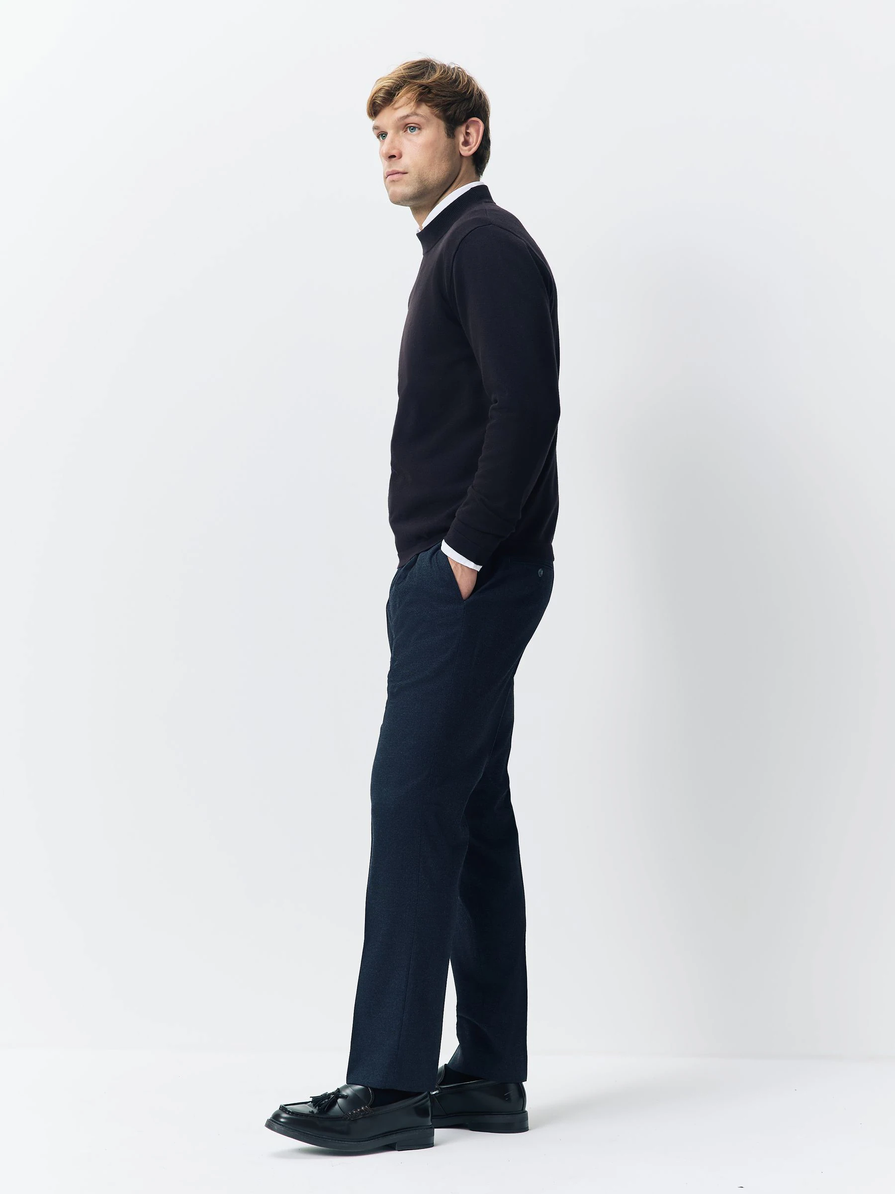 Donkerblauw - Regular Tapered Fit Smart Textured Soft Touch Trousers