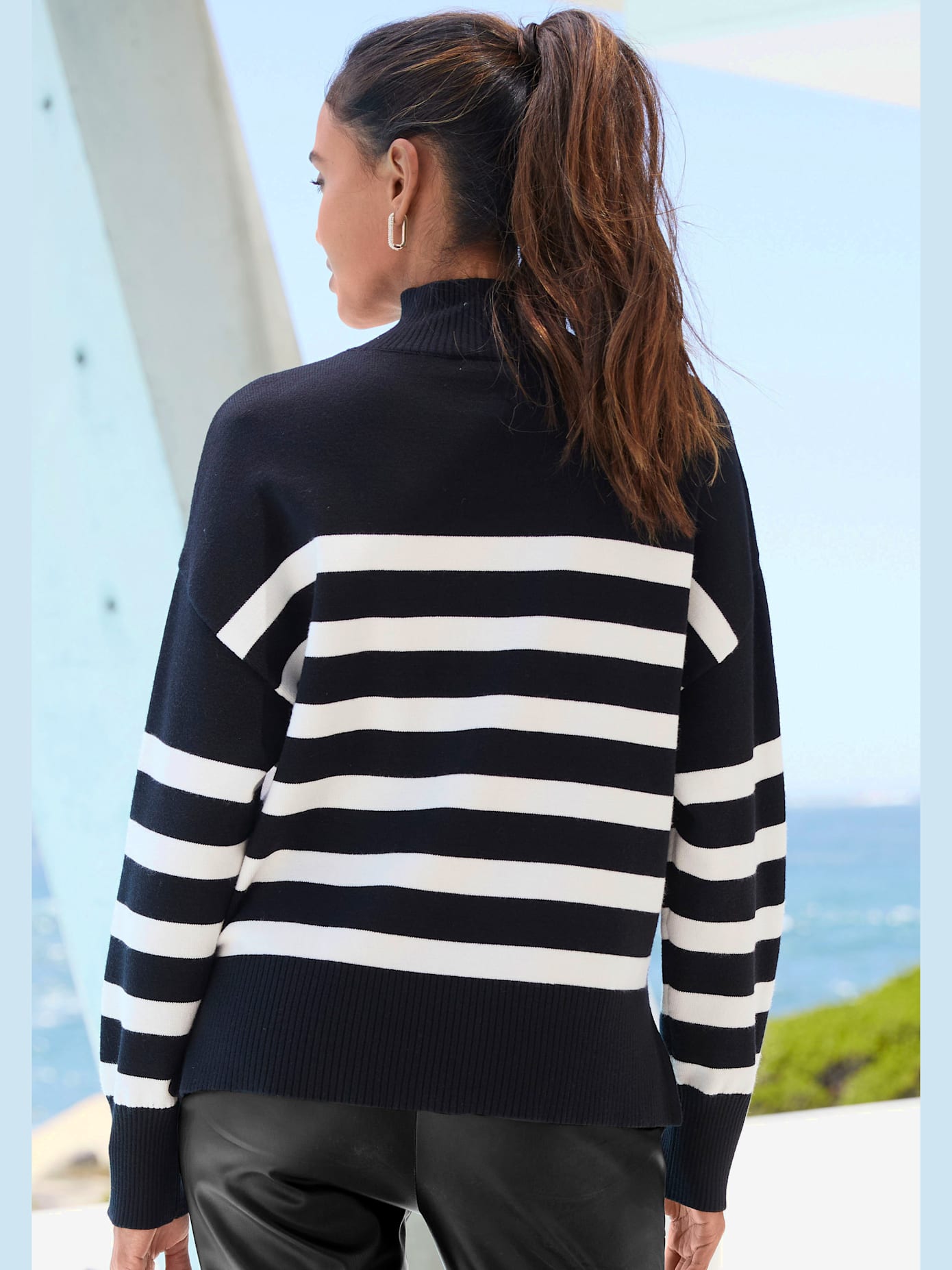Pull à rayures pull à col montant tendance
