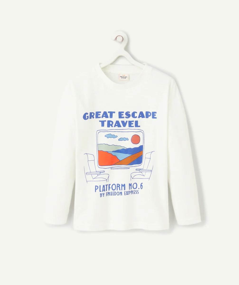 T-SHIRT MANCHES LONGUES GARÇON EN COTON BIOLOGIQUE AVEC MOTIF GREAT ESCAPE