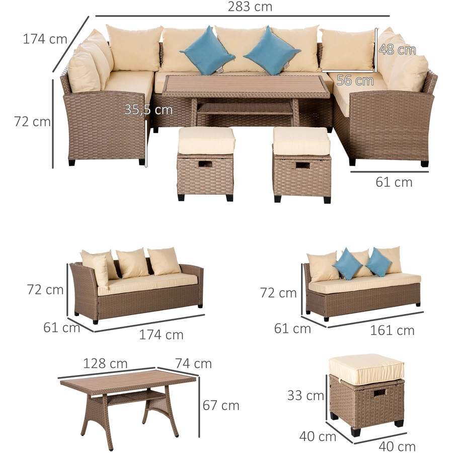 Outsunny Gartenmöbel Set bestehend aus 6 Teilen braun