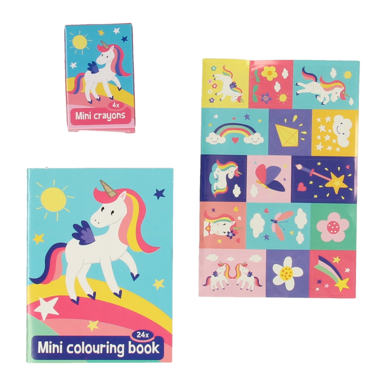 Traktatiesetje Eenhoorn: Kleurboekje, Waskrijtjes & Stickervel