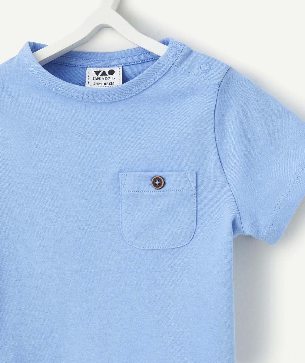t-shirt bébé garçon en coton biologique bleu avec poche