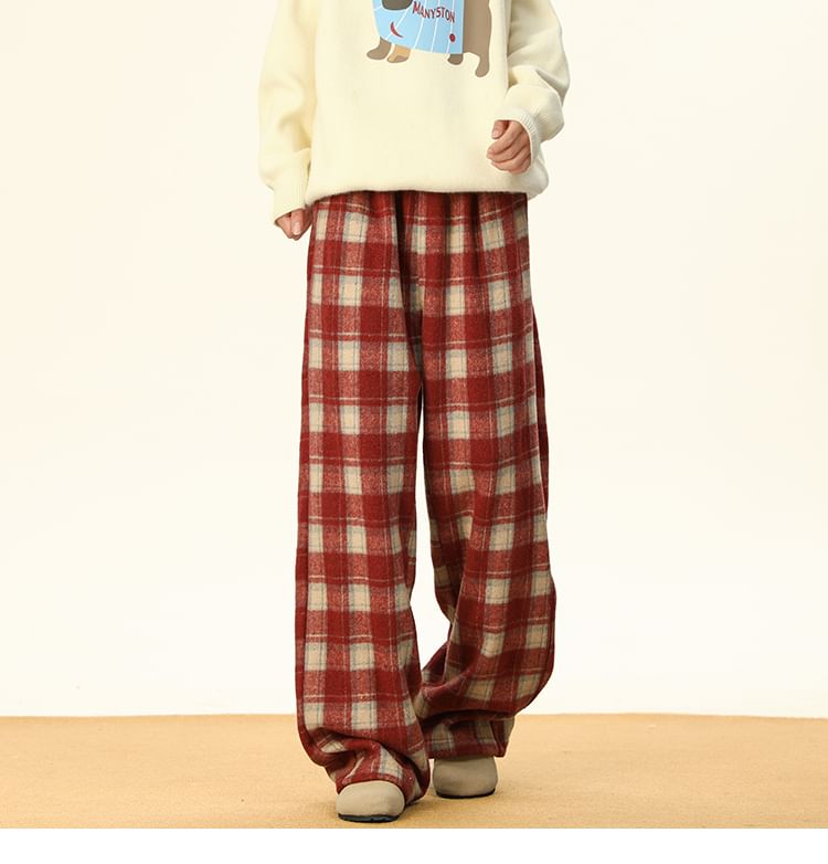 Juku Girls - Geruite broek met rechte pijpen en middelhoge taille