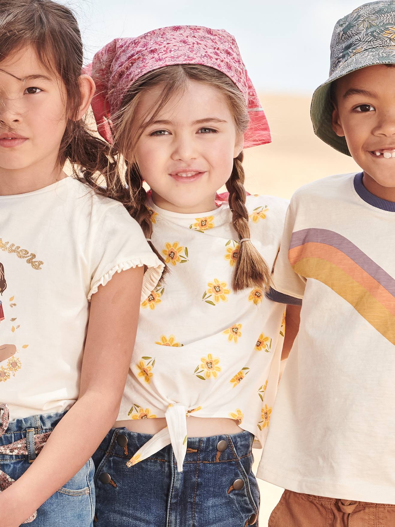 Camiseta estampada com laço elegante, para meninas, cor off-white