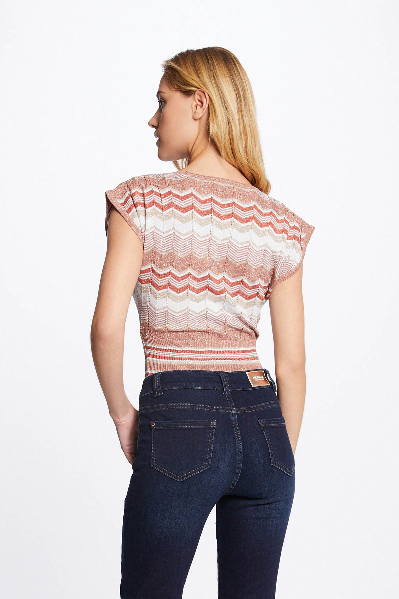 Camisa de manga curta com estampa chevron - Estampa branca