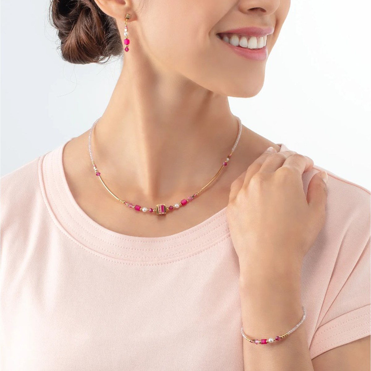 Bracelet Coeur de lion Square Stripes doré-magenta