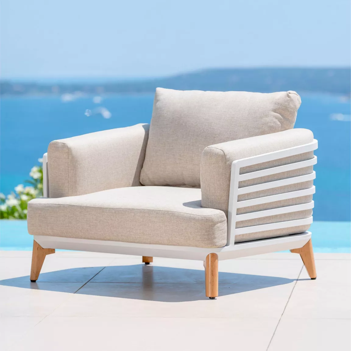 Salon de jardin aluminium 8 places 6 pcs Monte Carlo Blanc et taupe