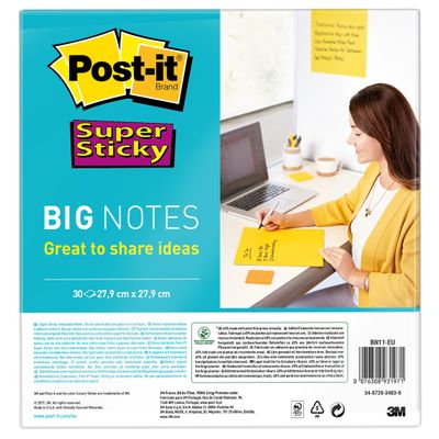 Post-it - Big Notes Super Sticky - jaune - bloc de 30 feuilles