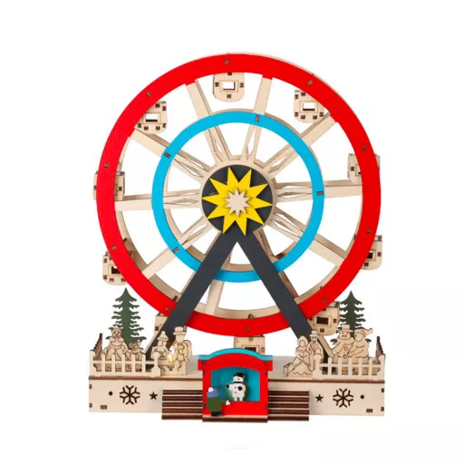 Grande Roue lumineuse animée (H30 cm) Féstivité Bois et bleu