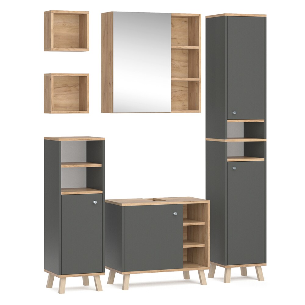 Vicco Badmöbelset Midischrank Hochschrank Unterschrank Spiegelschrank Senyo G/A