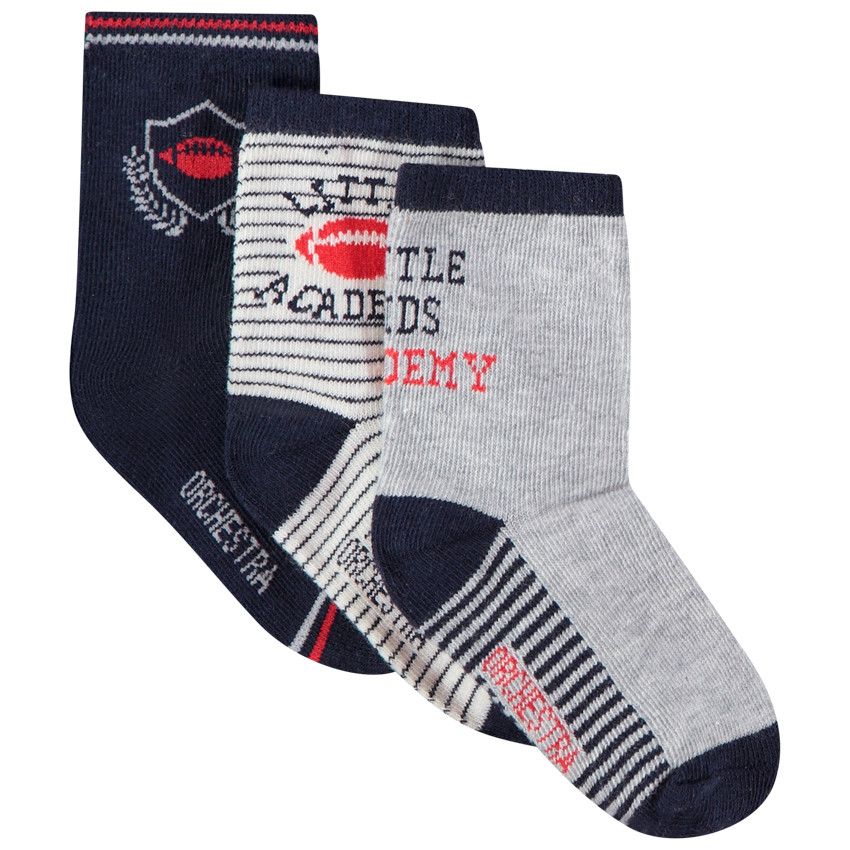 Lot de 3 paires de chaussettes fantaisies pour bébé garçon - Bleu marine