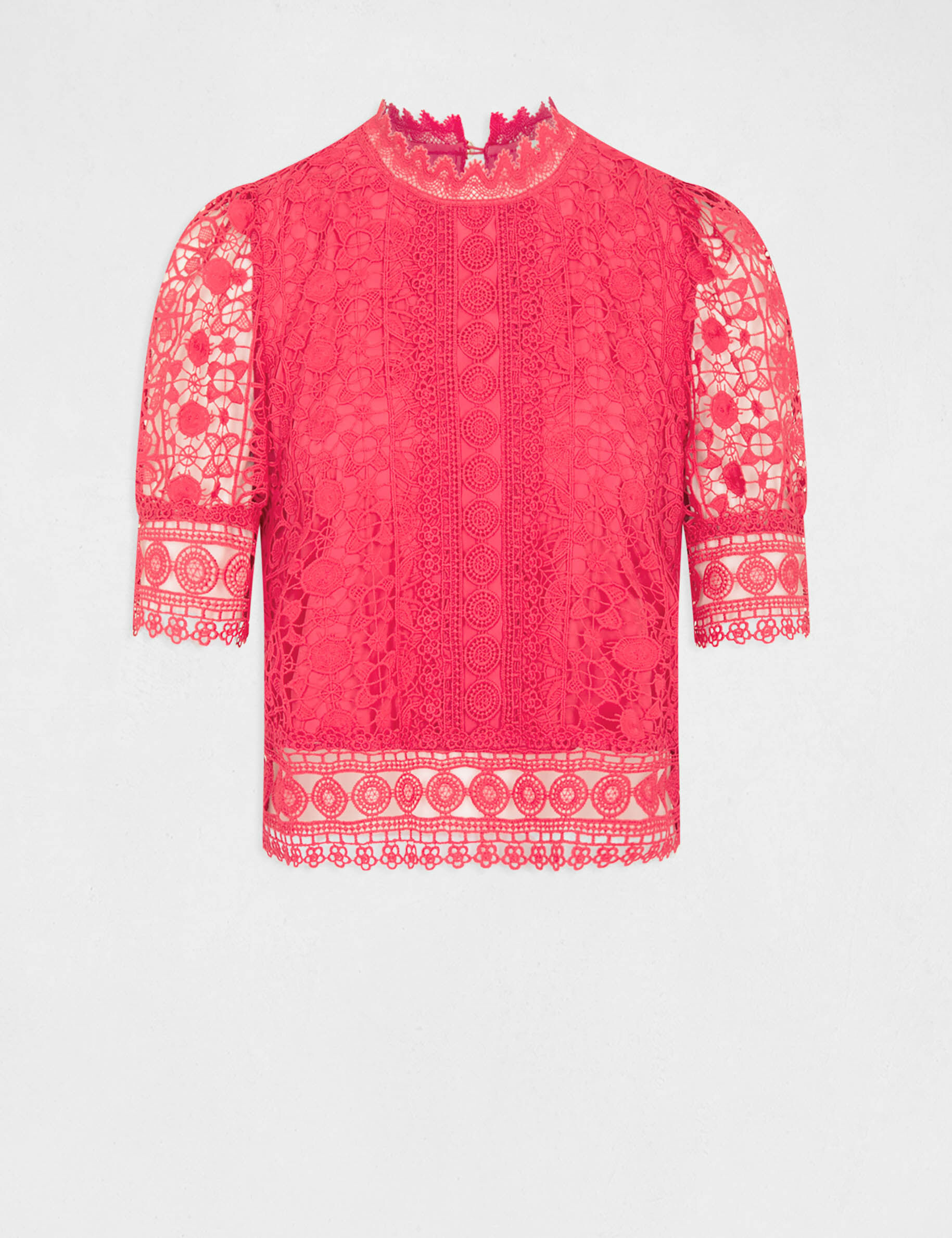 Blouse manches courtes en dentelle rose moyen femme - rose_moyen