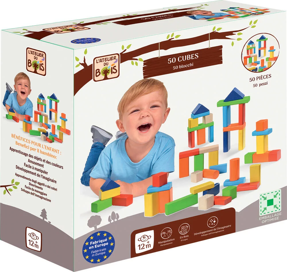 JEU DE CONSTRUCTION - 50 CUBES BOIS