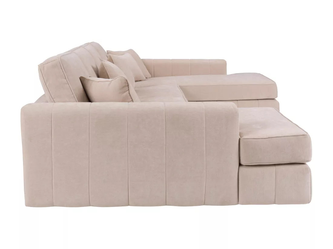 Grand canapé d'angle droit panoramique en tissu beige BERGOTA