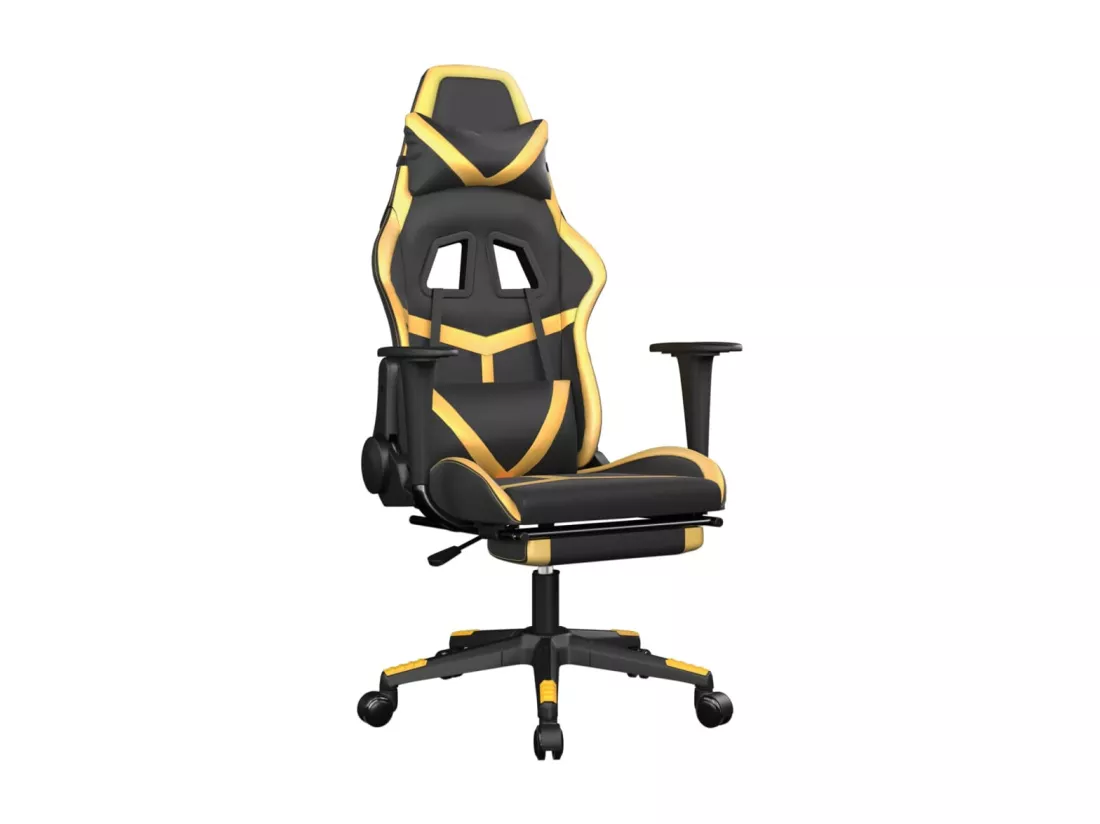 Chaise de jeu avec repose-pied Noir et doré Similicuir