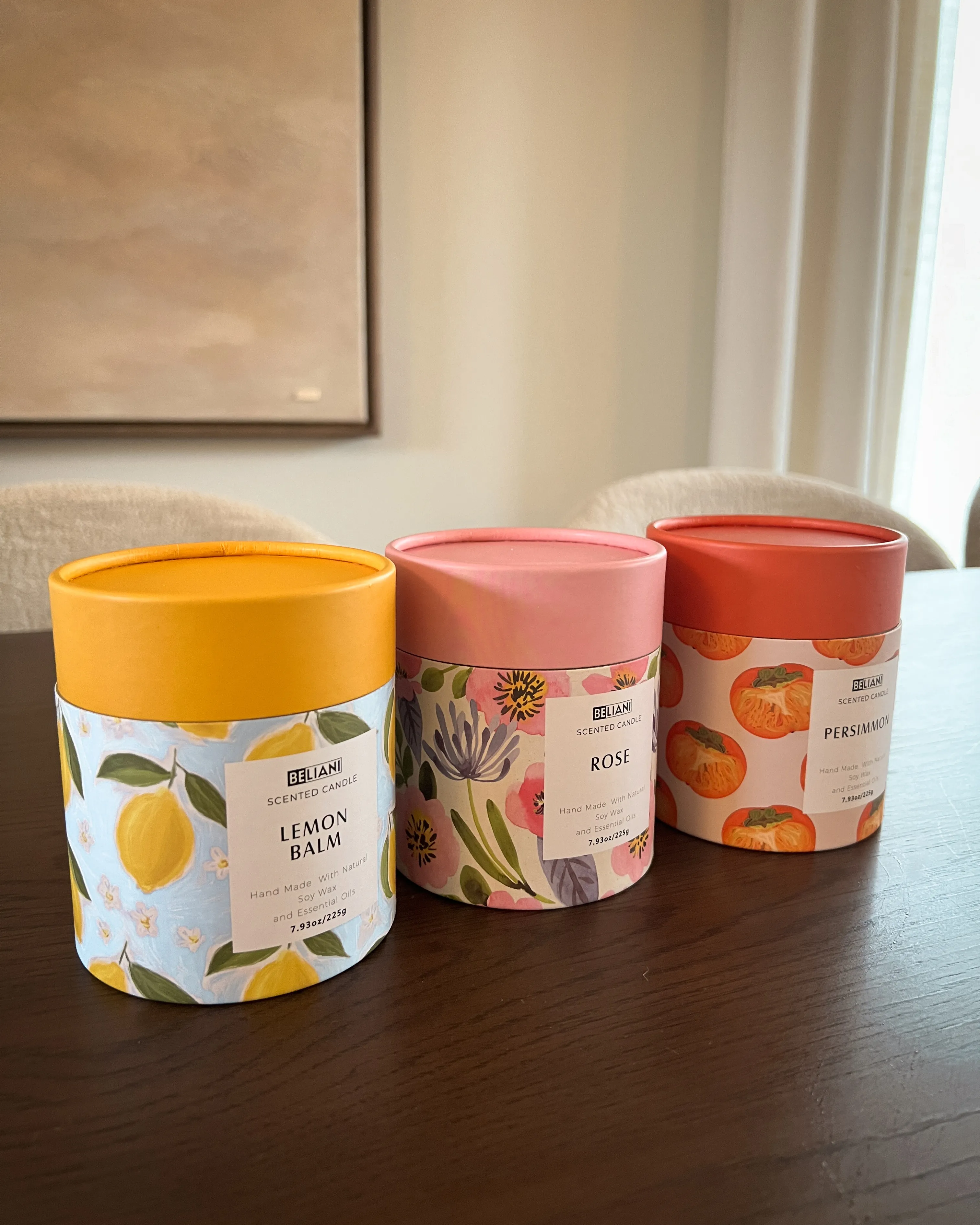 Set van 3 geurkaarsen COLORFUL BARREL Soja wax Orientaalse geurnoten Kruidige geurnoten Bloemige geurnoten