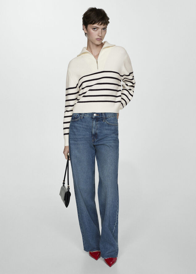 MANGO Striped sweater with zip Navy