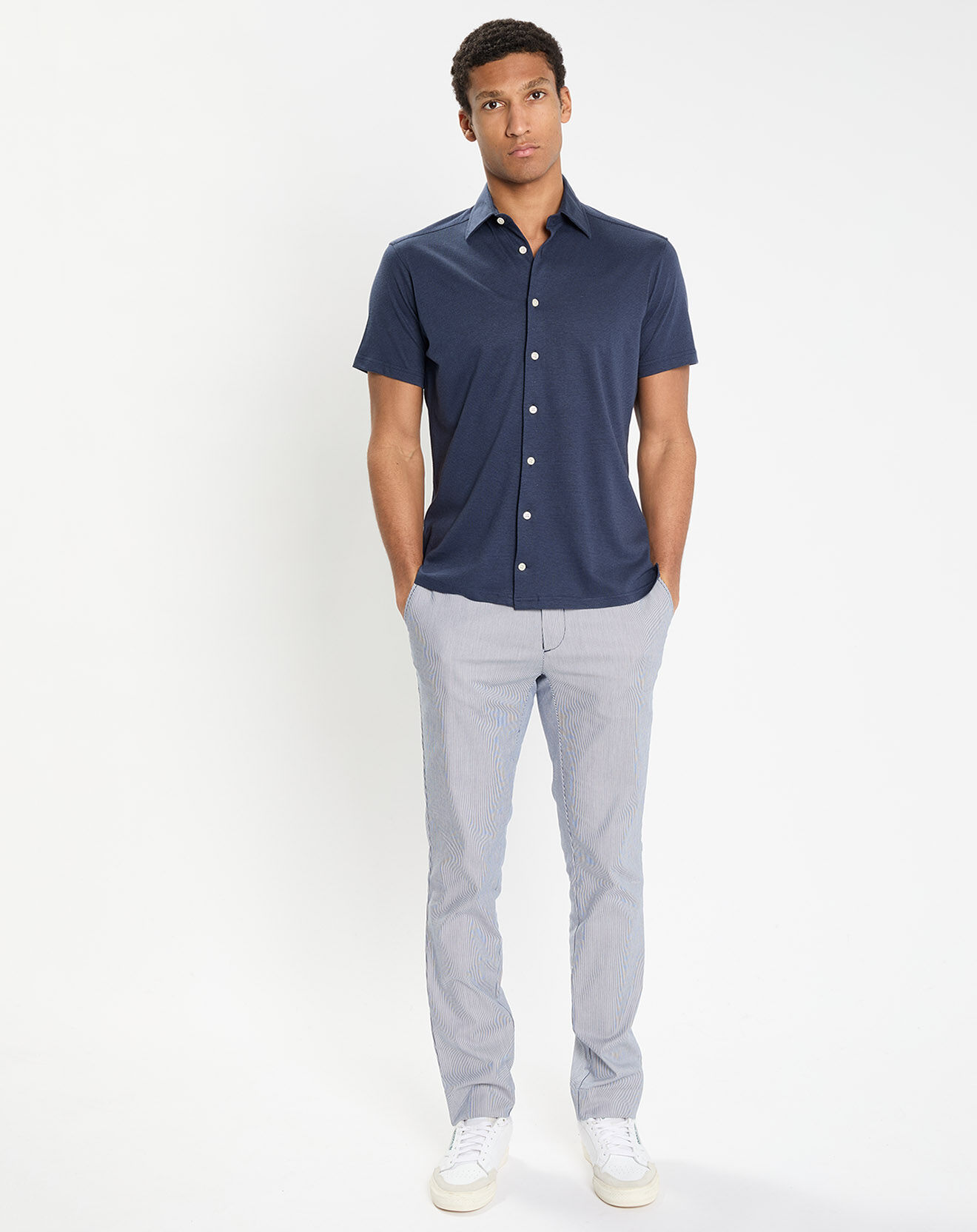 Hackett London Pantalon en Coton & Lin chino Regular Fit Milleraie bleu/blanc