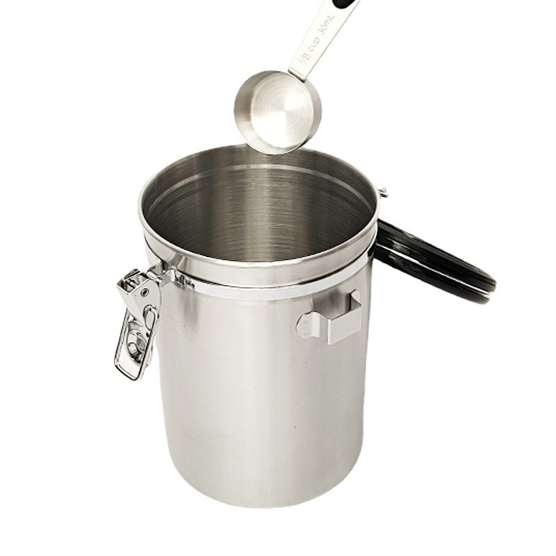 (1.5L) Edelstahl Kaffee Bohnen Aufbewahrungs Dose Luftdichter Kaffeepulver Kanister inkl. Messlöffel - Silber