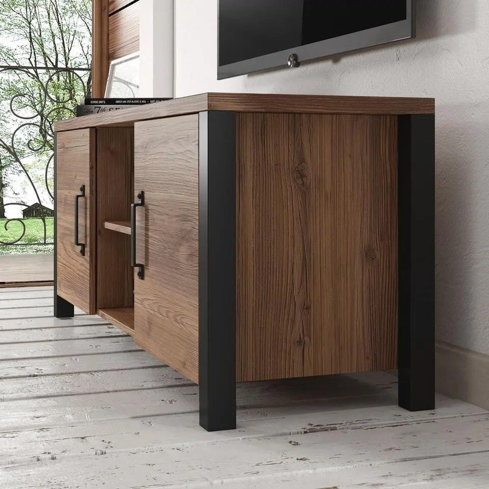 Meubella - TV-Meubel Olivia - Zwart - Eiken - 147 cm