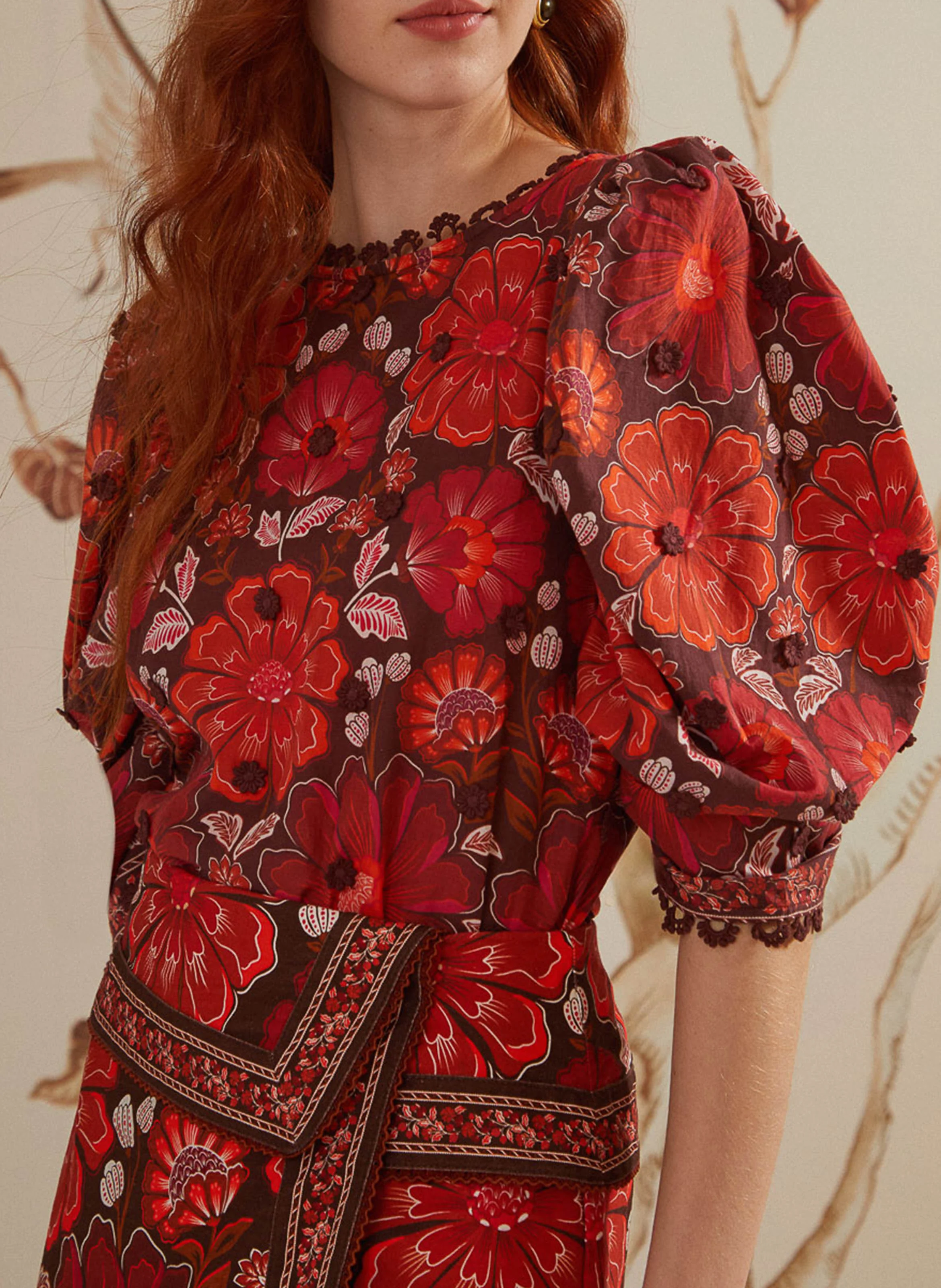 Chemisier en coton imprimé | Marron
