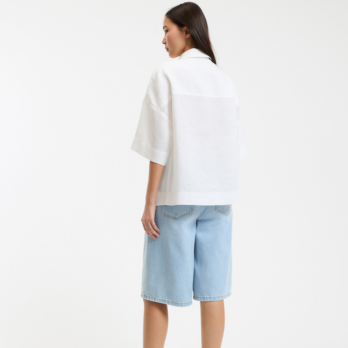 COLEÇÕES LA REDOUTE<br>Camisa de linho folgada com mangas até o cotovelo ÂMBAR