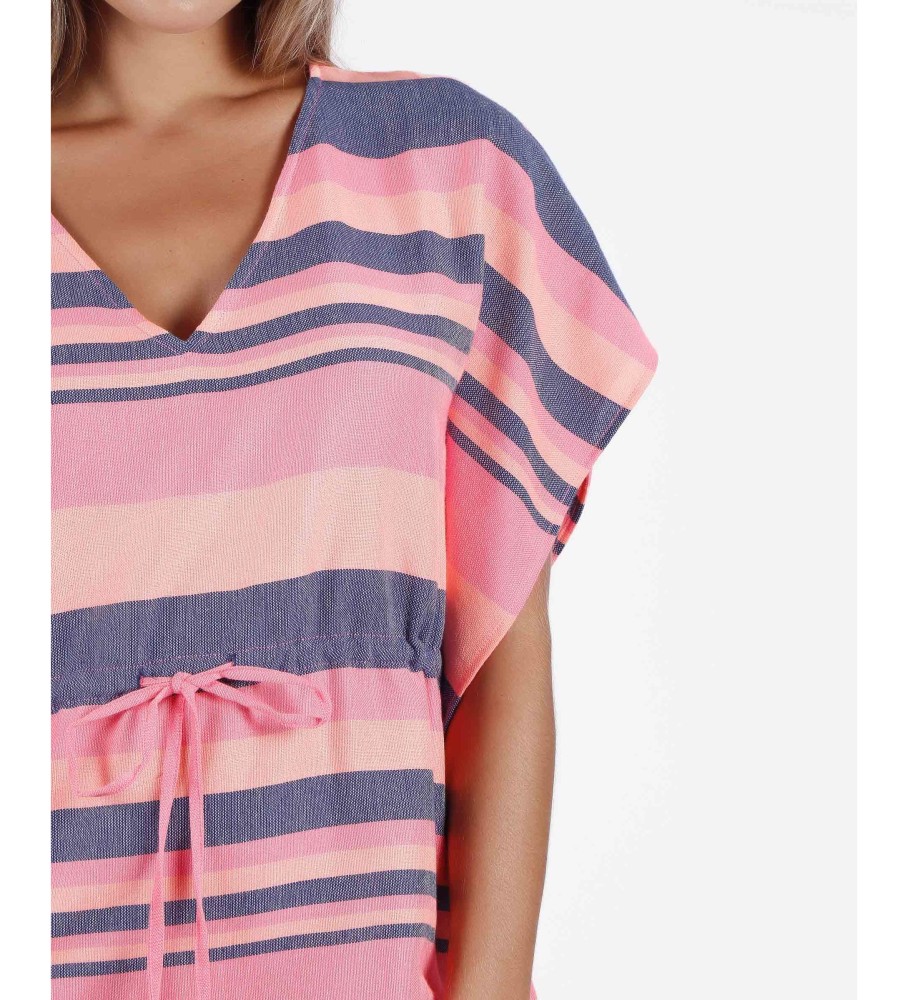 Vestido Admas Kafka com listras fúcsia