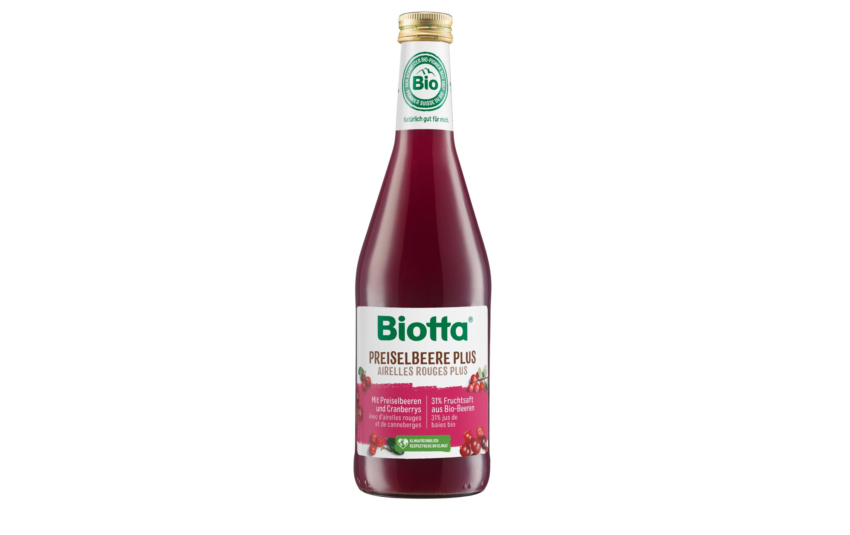 Säfte Preiselbeer Plus 0.5 lFruchtsaft aus erntefrischen Bio-Preiselbeeren und Bio-Cranberrys