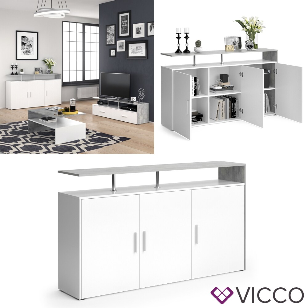 VICCO Sideboard AMATO Kommode Schrank Weiß Beton Fernsehschrank TV