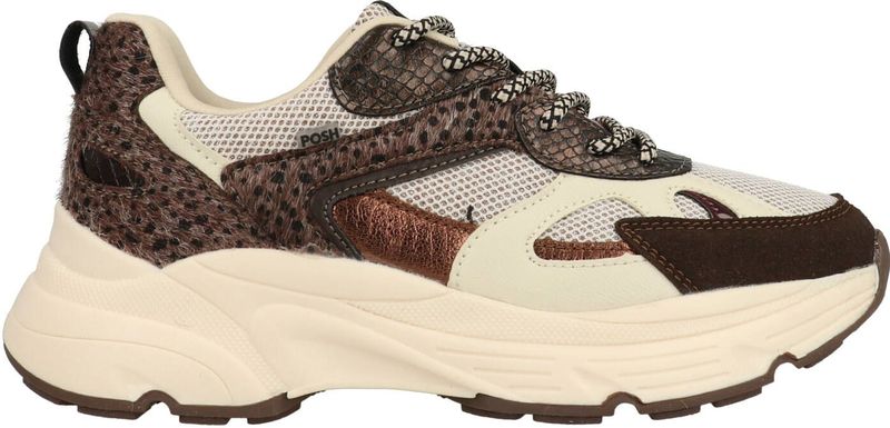 POSH - Poelman - Sneakers - Bruin - Dames - Mesh - Dierenprint