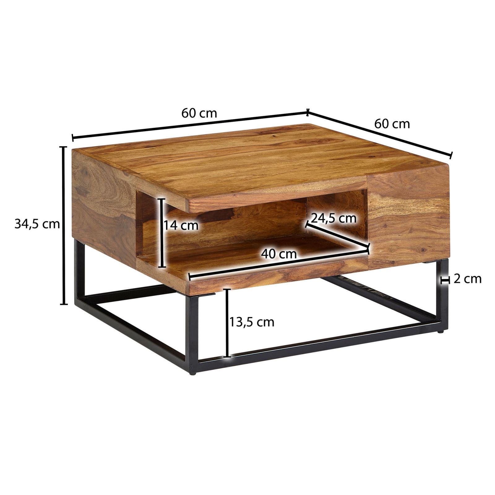 Couchtisch - Sheesham dunkelbraun - Ablage - 60 cm