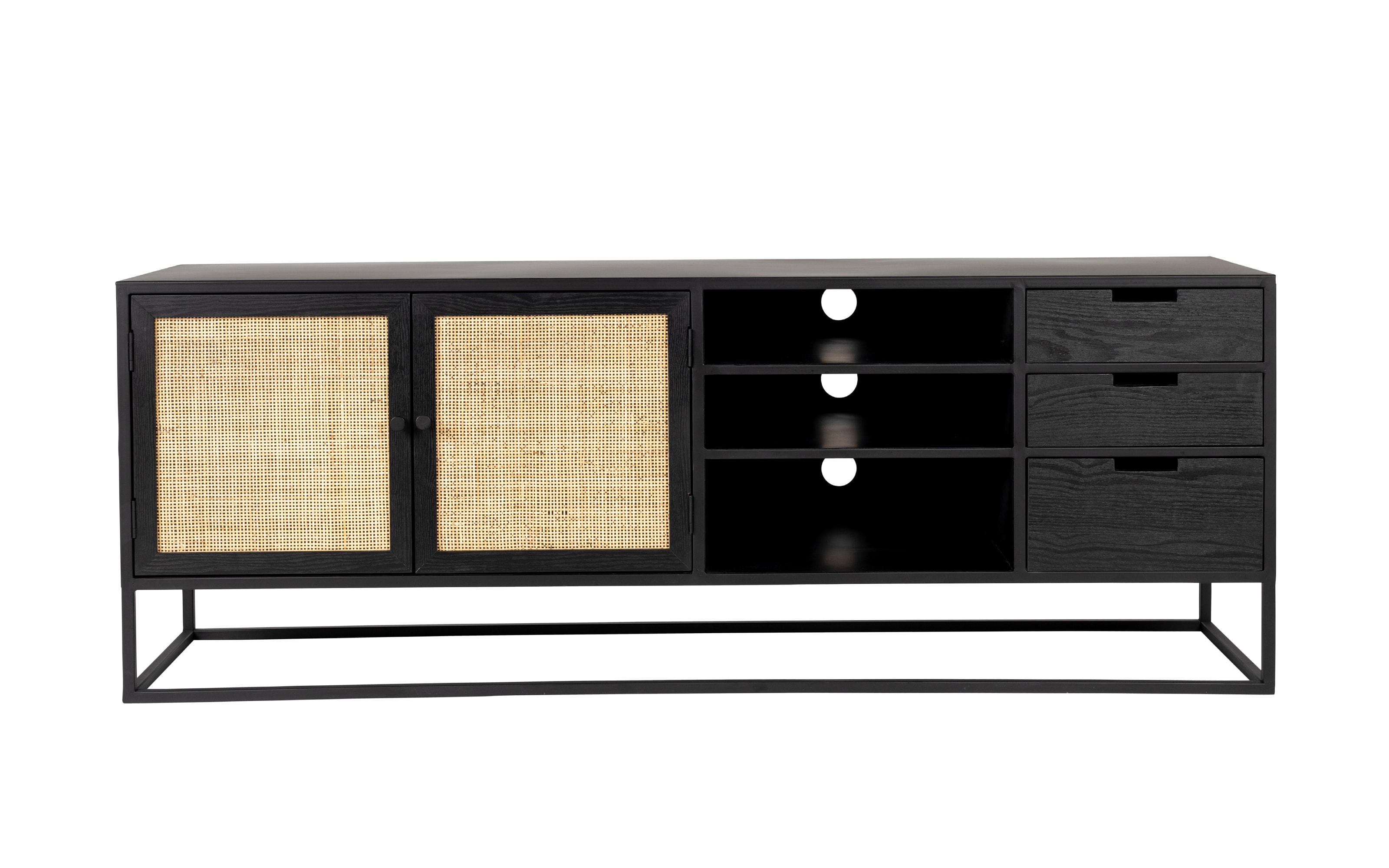 Sideboard Guuji, schwarz, Rattan, 156 cm